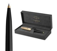 Parker 51 Deluxe stylo bille | Corps noir et attributs dorés | Pointe moyenne en or 18 carats | Recharge d'encre noire | Livré dans son écrin