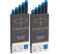 Parker cartouches d'encre pour stylo plume | longue | encre bleue effaçable QUINK | Lot de 10