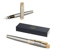 Parker IM Core Stylo plume avec gravure - De qualité supérieure - Encre bleue - Personnalisable - Personnalisable - Pour anniversaire de mariage - Métal brossé G.C