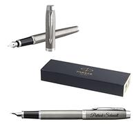 Parker IM Core Stylo-plume avec gravure - Encre bleue - Personnalisable - Pour anniversaire de mariage - Métal brossé C.C