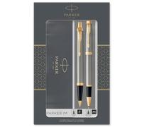 Parker Pens Coffret stylo IM duo - stylo bille et roller, métal brossé, attributs dorés
