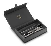 Parker IM Duo Coffret Cadeau | Stylo Plumestylo bille et étui à Stylo | Finition acier inoxydable avec garnitures chromées | Pointe moyenne | Recharges d’encre bleue | Le cadeau de fin d’études idéal