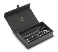 Parker IM Duo Coffret Cadeau | Stylo Plumestylo bille et étui à Stylo | Finition laquée noire avec garnitures chromées | Pointe moyenne | Recharges d’encre bleue | Le cadeau de fin d’études idéal