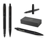 PARKER IM Professionals Kit d'écriture avec stylo à bille et stylo plume chromatique avec gravure - Stylo de qualité supérieure - Coffret cadeau - Cartouche bleue - Personnalisé (noir