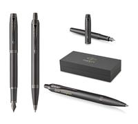 PARKER IM Professionals Kit d'écriture avec stylo à bille monochrome et stylo plume avec gravure - Stylo de qualité supérieure - Coffret cadeau - Cartouche bleue - Personnalisable