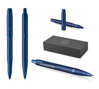 PARKER IM Professionals Kit d'écriture avec stylo bille monochrome et stylo roller avec gravure - Stylo de qualité supérieure - Coffret cadeau - Personnalisé - Gravure - Bleu