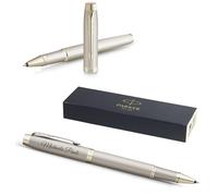 PARKER IM Professionals Stylo roller monochrome avec gravure - Stylo de qualité supérieure - Boîte cadeau - mine noire - Cadeau personnalisé - Nom - Anniversaire (Champagne)