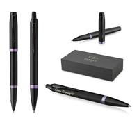 Parker IM Professionals Vibrant Rings Ensemble stylo roller et stylo à bille avec gravure - Stylo de qualité supérieure - Boîte cadeau - Cadeau personnalisé - Anniversaire (PVD violet)