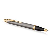 Parker IM Stylo Bille | Laque Grise avec Finitions Or | Pointe Moyenne | Recharge d'Encre Bleue | Coffret Cadeau | Cadeaux de Fin d'Études Parfaits