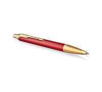 Parker IM stylo bille - Laqué rouge Premium avec attributs dorés - Pointe moyenne avec recharge d’encre bleue - Coffret cadeau