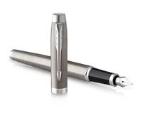 Parker IM stylo plume | acier inoxydable avec finitions chrome | pointe moyenne avec encre bleue | coffret cadeau