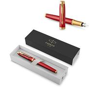 PARKER IM Stylo plume de qualité supérieure avec gravure - Stylo de qualité supérieure - Boîte cadeau - Encre bleue - Cadeau personnalisé - Nom, anniversaire - Idée cadeau (Red G.C)