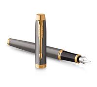 Parker Stylo-plume IM Gris laqué – Finitions or – Plume fine acier inox – Coffret cadeau