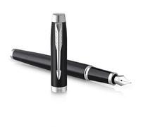 Parker IM stylo plume - noir mat avec finitions chrome - pointe moyenne avec encre bleue - coffret cadeau