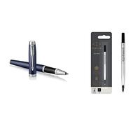 Parker IM stylo roller IM | bleu mat | pointe fine | encre noir | coffret cadeau & recharge pour rollerball | pointe fine | encre noire