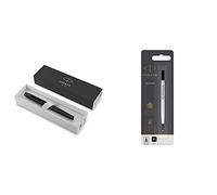 Parker IM stylo roller | Noir mat avec attributs noirs | Pointe fine avec recharge d’encre noire | Coffret cadeau & Recharge pour Rollerball Pointe Moyenne Encre Noire