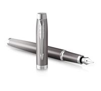 Parker IM Writing Rituals Stylo plume | Gris avec dégradé | Finitions chrome | Plume fine | Encre bleue | Coffret cadeau