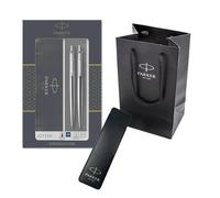 Parker Jotter Duo Coffret-cadeau avec stylo à bille et crayon mécanique (0,5 mm), acier inoxydable avec finition chromée | Coffret-cadeau avec pochette et sac cadeau de marque | Recharge d'encre bleue
