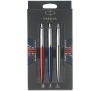 Parker - 2032740 - Jotter London Trio Discovery Pack Stylo À Encre Gel Rouge Kensington, Stylo Bille Bleu Roi Et Portemine En Acier Inoxydable