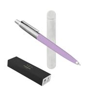 Parker Jotter Stylo à bille avec corps en métal, recharge d'encre bleue, pochette grise en velours et coffret cadeau classique, stylo de style rétro pour écriture et cadeau