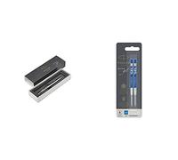 Parker Jotter Stylo à Encre Gel, Acier Inoxydable Finition Chrome, Pointe Moyenne (0,7 mm), Encre Noire, Coffret Cadeau (2020646) + 2 Recharges Gel Bleue Stylo Bille Pointe Moyenne