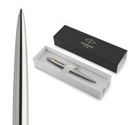PARKER Jotter Stylo bille, acier, recharge bleue pointe moyenne, Coffret cadeau Acier G