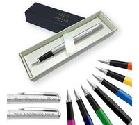 Parker Jotter Stylo plume personnalisé gravé dans un coffret cadeau élégant idéal pour anniversaire, Saint-Valentin, fête des mères ou des pères gravé au laser (acier inoxydable chromé)