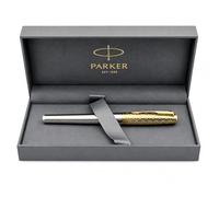 Parker Pen Urban Premium Stylo plume en métal - Poudre d'auréate avec motif gravé complexe - Bordure dorée - Pointe moyenne - Encre noire - Boîte cadeau de luxe