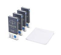 Parker Quink Lot de 20 recharges pour stylo-plume avec chiffon de nettoyage Bleu