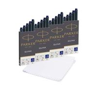 Parker Quink - Lot de 20 recharges pour stylo plume, avec chiffon, encre bleue, avec chiffon de nettoyage