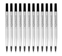 Parker recharge pour rollerball | pointe moyenne | encre noire QUINK | Lot de 12