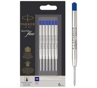 Parker Recharges pour stylo-bille QUINKflow – pointe moyenne – encre bleue – lot de 6