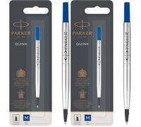 Parker recharges pour stylo roller | pointe moyenne | encre bleue QUINK | lot de 2
