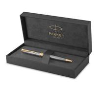 Parker Sonnet stylo bille luxe | Premium argent ciselé avec attributs or | pointe moyenne | encre noir | coffret cadeau