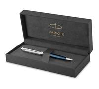 Parker Sonnet Stylo Bille | Premium métal et bleu satiné avec finition chrome | Pointe moyenne avec recharge d'encre noire | Coffret cadeau