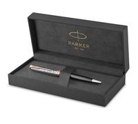 Parker Sonnet Stylo Bille | Premium métal et gris satiné avec finition or rose | Pointe moyenne avec recharge d'encre noire | Coffret cadeau