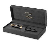 Parker Sonnet stylo plume | laque noire avec attributs or | plume fine | coffret cadeau