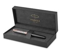 Parker Sonnet Stylo Plume | Premium métal et gris satiné avec finition or rose| Plume fine en or 18 carats avec cartouche d'encre noire | Coffret cadeau