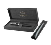 Parker Sonnet Stylo roller | Laque noire mate avec bordure palladium | Encre noire à pointe fine | Coffret cadeau et étui à stylo noir avec logo en relief