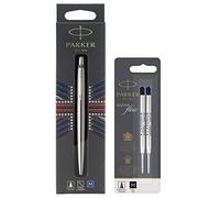 Parker Stylo-bille Jotter acier inoxydable avec attributs chromés + +Quink 2 Recharges Encre Noire Stylo Bille Pointe Moyenne