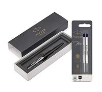 Parker Stylo-bille Jotter Bond Street noir avec attributs chromés + Quink Recharge Encre Noire Stylo Bille Pointe Moyenne