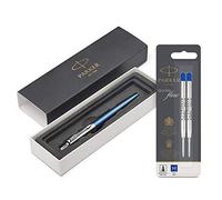 Parker Stylo-bille Jotter Waterloo bleu avec attributs chromés +Quink 2 Recharges Bleues Stylo Bille Pointe Moyenne