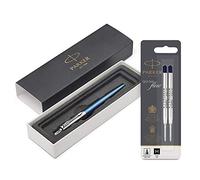 Parker Stylo-bille Jotter Waterloo bleu avec attributs chromés + Quink Recharge Encre Noire Stylo Bille Pointe Moyenne