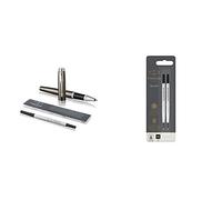Parker Stylo-bille roulante IM, pointe fine et recharge d'encre noir, garniture chrome espresso foncé + recharge pour stylo à bille roulante, pointe moyenne, paquet de 2 pièces, noir
