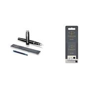 PARKER stylo-plume IM, laque noire avec attributs chromés, pointe moyenne et recharge d’encre bleue (1931651) + Quink 10 cartouches longues stylo plume, encre noire