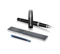 Parker Urban, Noir, Recharges, Bleu, Aluminium, Laiton, Chrome, Pointe ronde, Acier inoxydable