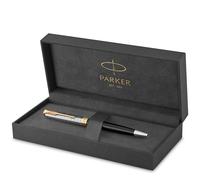PARKER Sonnet Premium Stylo bille, métal et Noir, Recharge noire pointe moyenne, Coffret cadeau