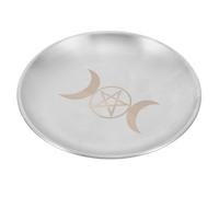 Parliky Plateau D'autel pour Cérémonies Religieuses et Sacrifices Familiaux Pentagramme en Acier Inoxydable Élégant et Classique, Assiette Porte-Bougie Décorative Ronde Plusieurs Styles