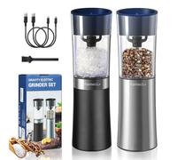 Parmedu Ensemble de Moulins à Sel et Poivre Électriques Gravity : Moulin à sel et Poivre Automatique Rechargeable par USB Finesse Réglable, bac de Rangement Lavable,Éclairage LED-lot de 2