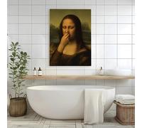 Parodie de la Joconde, décoration murale pour salle de bain, se bouchant le nez, affiche vintage sur les mauvaises odeurs, humour toilettes, inspirée de Léonard de Vinci (70 x 100 cm / 28 x 39 pouces)